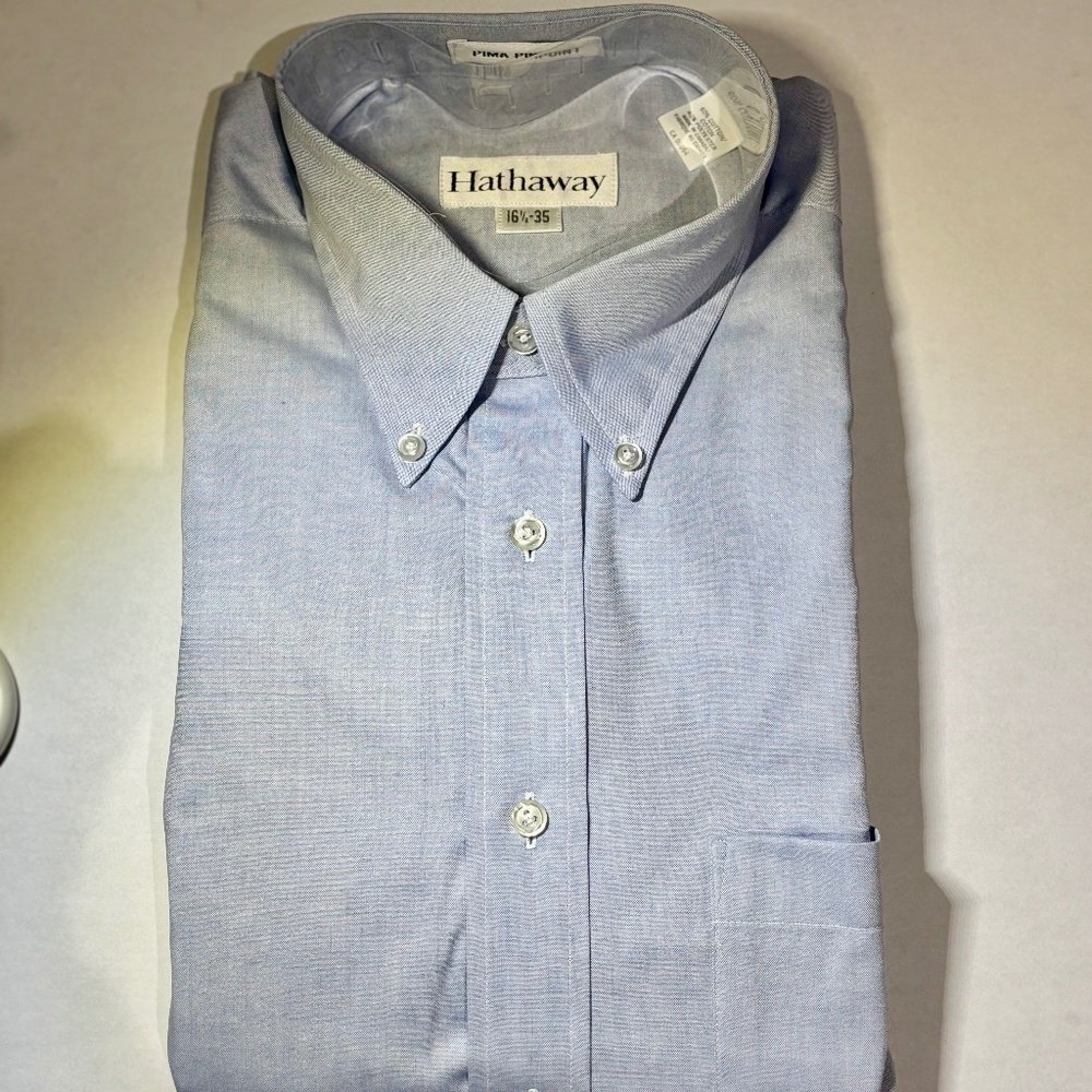 MEN'S HATHAWAY BLUE BUTTON DOWN DRESS SHIRT SIZE 16 1/2 - 35